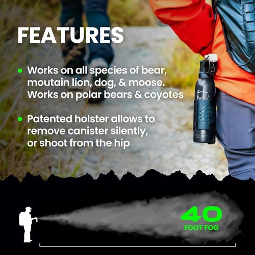 Bear Spray with Holster - Maximum Strength 7.9 oz | 40-Foot Range, EPA-Registered Bear Deterrent for Hiking & Camping