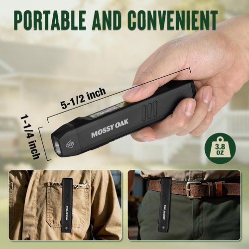 Mossy Oak Rechargeable Flat Flashlight, 1200LM Pocket Work Light with Red Light, Magnetic Base & Clip, Slim 5-Mode LED Flashlight for EDC, Outdoor & Home Use - Black