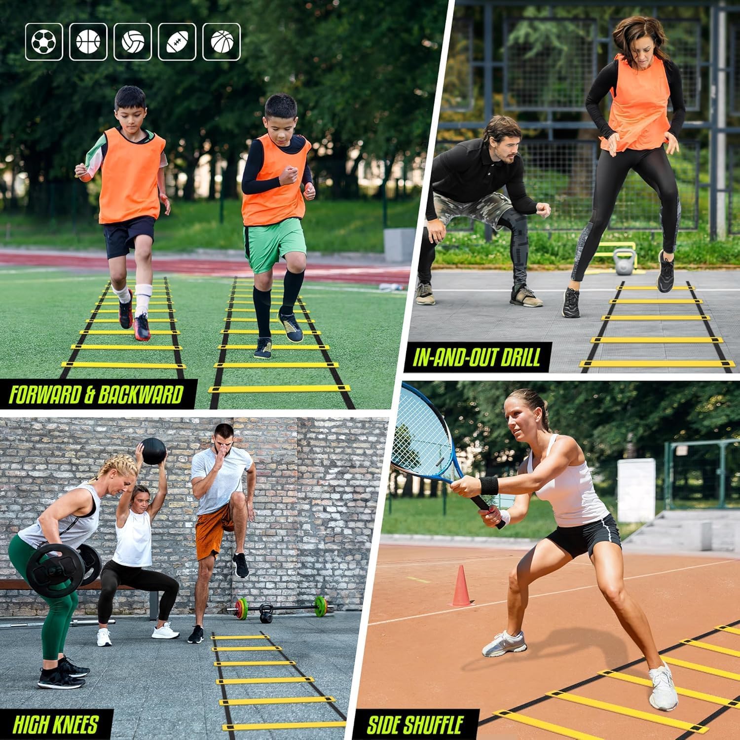 Yes4All Agility Ladder - Adjustable Speed Training Equipment for All Ages | Durable & Portable with Carry Bag
