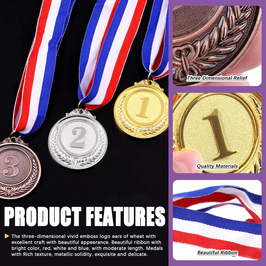 Swpeet Award Medals - Gold, Silver, Bronze Olympic Style Medals with Neck Ribbon | Perfect for Competitions & Parties