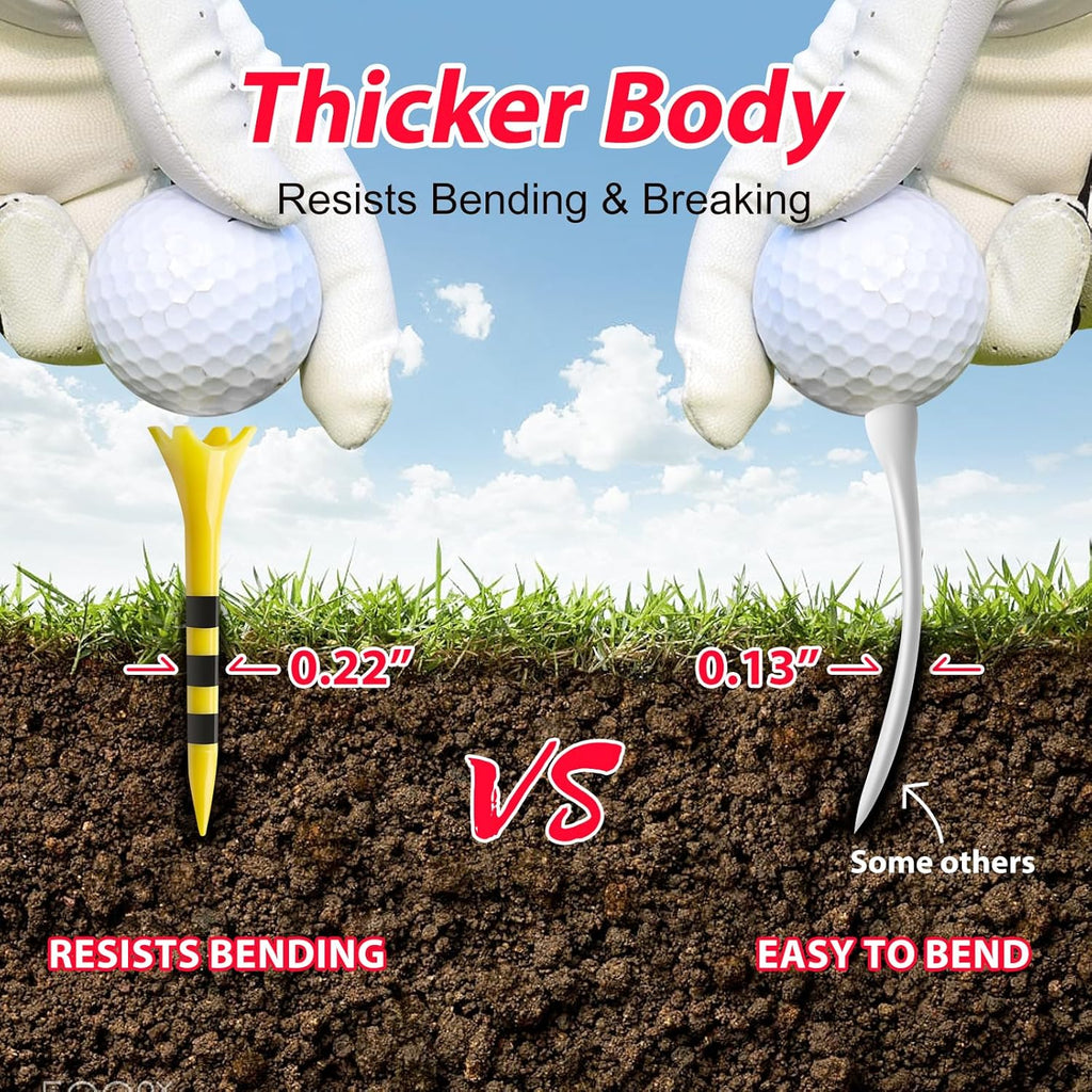 Professional Golf Tees by Skiennix - 100 Pack, Enhanced Durability & Stability | 3-1/4" & 2-3/4" Sizes