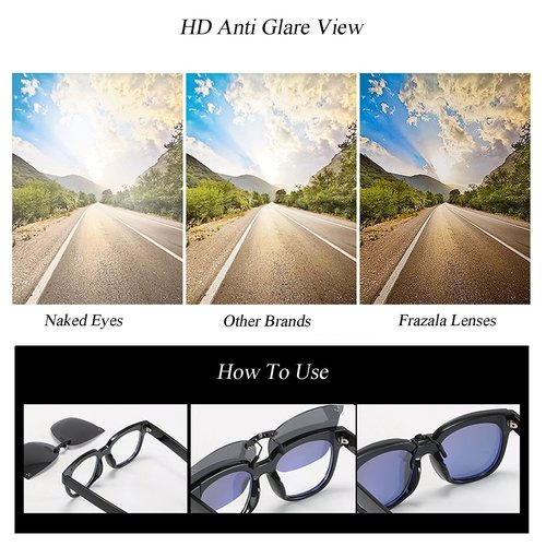 FF FRAZALA Polarized Clip On Sunglasses Oversized UV protection Compact Fit Non-Flip Sunglasses Over Prescription Glasses (Square-3168)