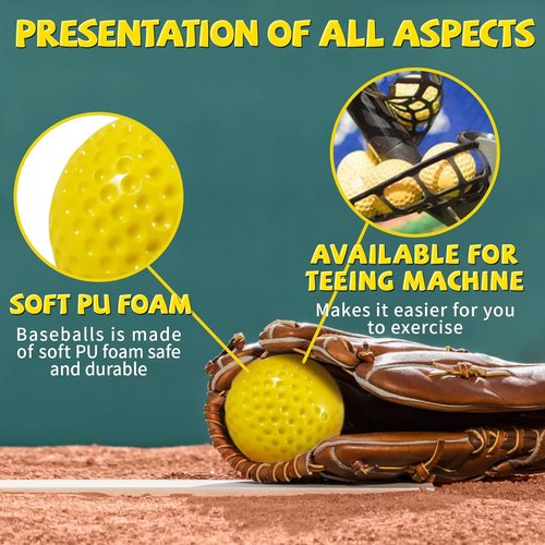 Bucket Pitching Machine Baseballs - 24/36 Pack of 60 MPH High Bouncy Yellow Practice Balls | Durable & Lightweight for All Ages