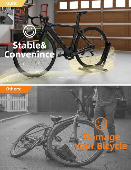 ROCKBROS Foldable Bike Stand Alloy Steel Rust-Resistant Bike Floor Stand Rack Folding Indoor Parking Wheel Holder Fit 20”-29”for Entryway, Garage, Home Bikes Parking & Storage (Black)