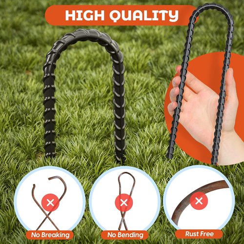 Happin® Heavy-Duty Trampoline Anchors - Galvanized Steel Ground Stakes (8 Pack, Black)