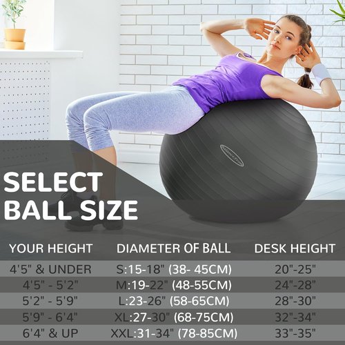 Fitvids Exercise Ball - Anti-Burst Slip Resistant Fitness & Yoga Ball with Quick Pump | 65cm Size