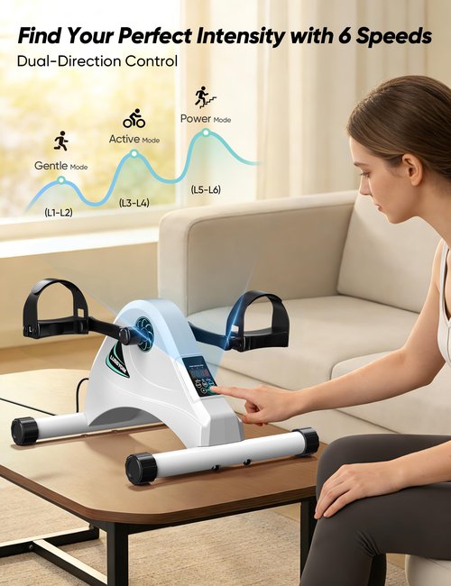LUBBYGIM Mini Exercise Bike, Under Desk Bike Pedal Exerciser for Seniors & Physical Therapy, Electric Motorized Foot Pedal Machine for Arm and Leg Fitness, 6 Speed Levels