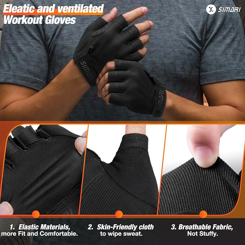 SIMARI Iron Black Medium Breathable Padded Weight Lifting Gloves – Full Palm Protection, Anti-Slip Grip