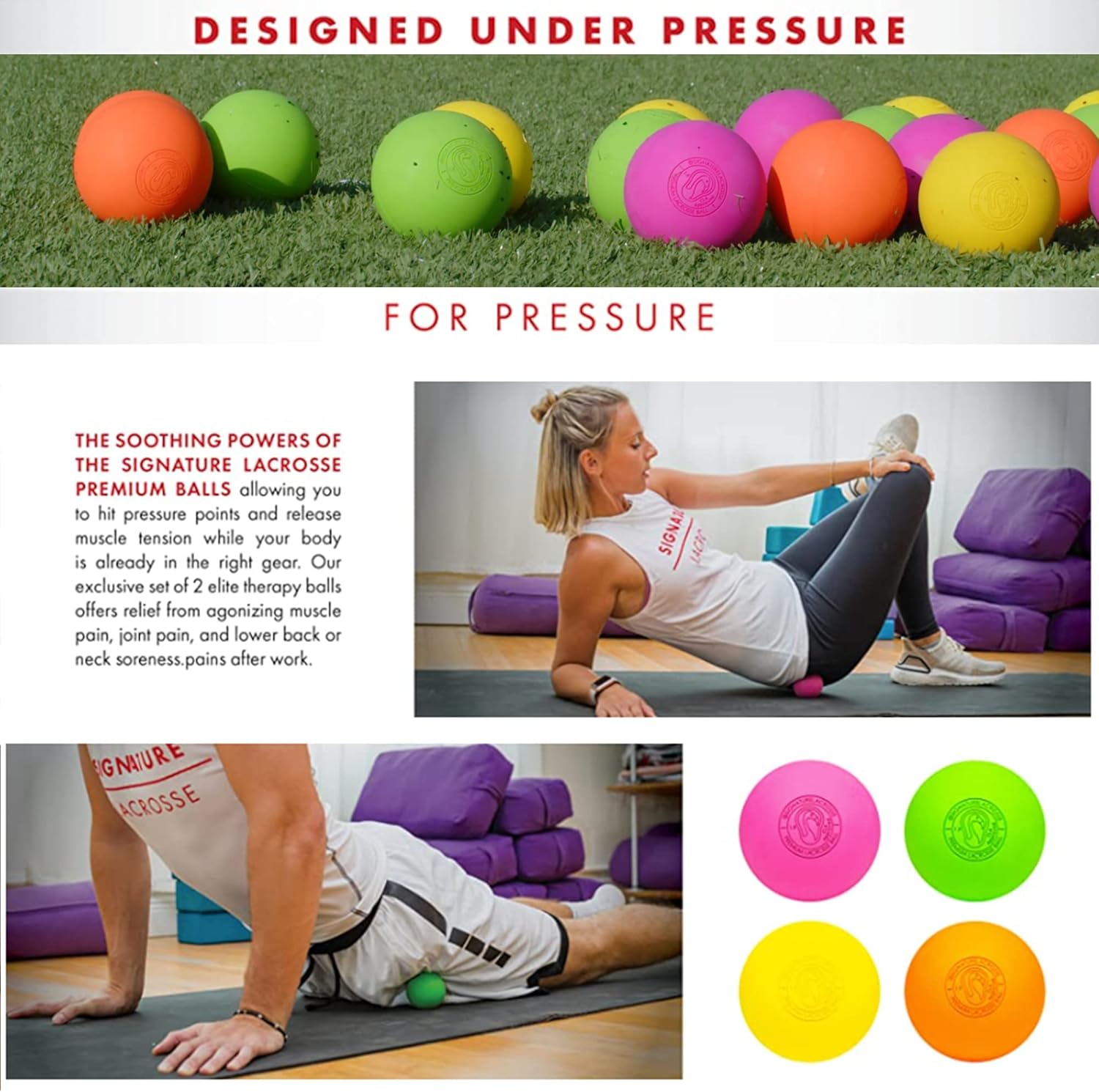Signature Lacrosse Ball Set - Chemical-Free Massage Balls for Myofascial Release | Available in 2, 4, 8, 12, or 120 Packs
