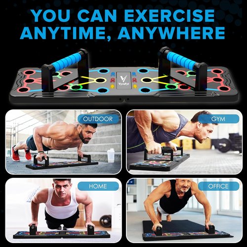 Vyva Fyt Solid Push-Up Board 15-in-1 Home Workout Equipment Multi-Functional Push Up bar Stand System for Chest, Arms, Strength Training, Muscle Building, Fat Burning Professional Fitness Equipment gym giff for Men & Women(Blue Handles)