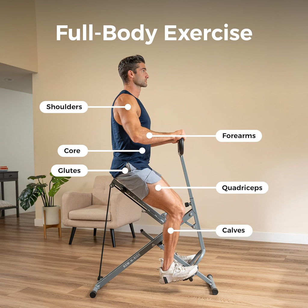 Sunny Health & Fitness Smart Row-N-Ride | Foldable Glute & Leg Trainer with SunnyFit App Connection