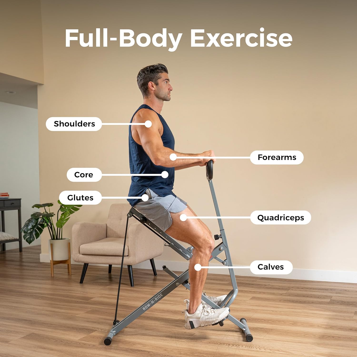 Sunny Health & Fitness Smart Row-N-Ride | Foldable Glute & Leg Trainer with SunnyFit App Connection