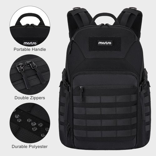 MOSISO 30L Military Tactical Backpack for Men, Daypack 3 Day Bug Out Bag Hiking Rucksack with Bottle Holder for Sport Outdoor Hiking Camping Training, Black