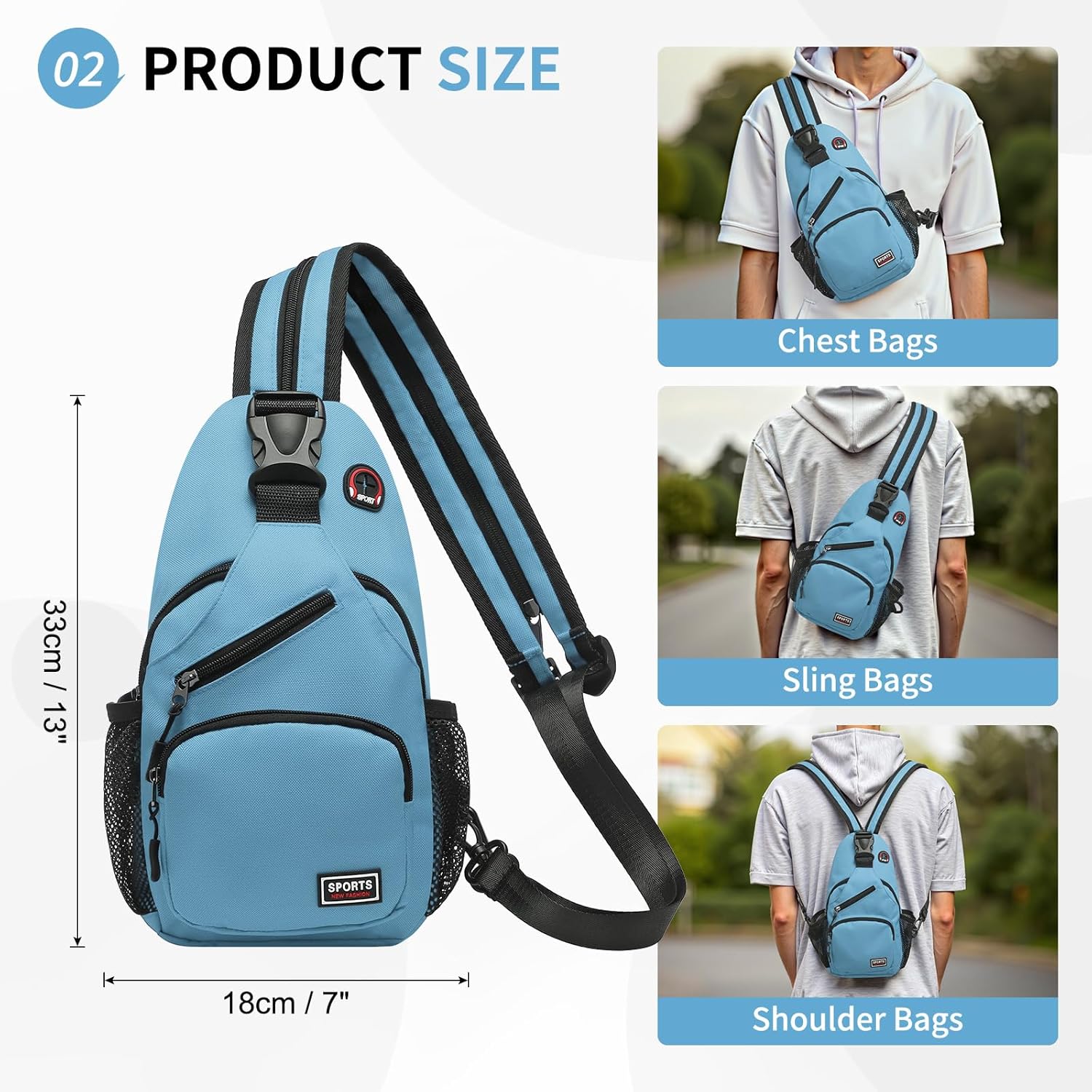 Skiennix Convertible Sling Bag - Lightweight Crossbody Backpack for 7.9" Tablet | Casual Travel & Hiking (Blue)