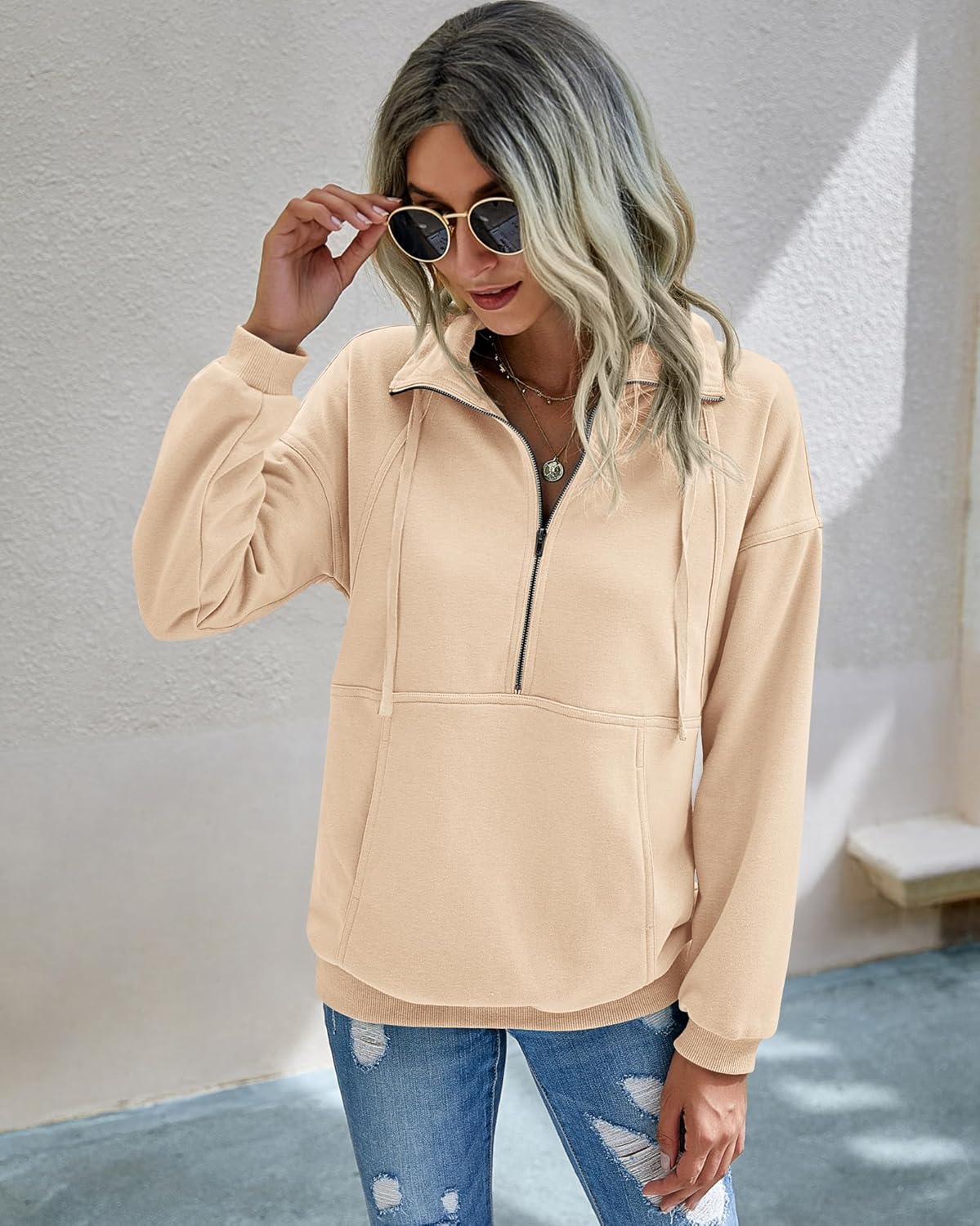 PRETTYGARDEN Women's Casual Pullover Sweatshirt - Long Sleeve Zipper & Drawstring Design