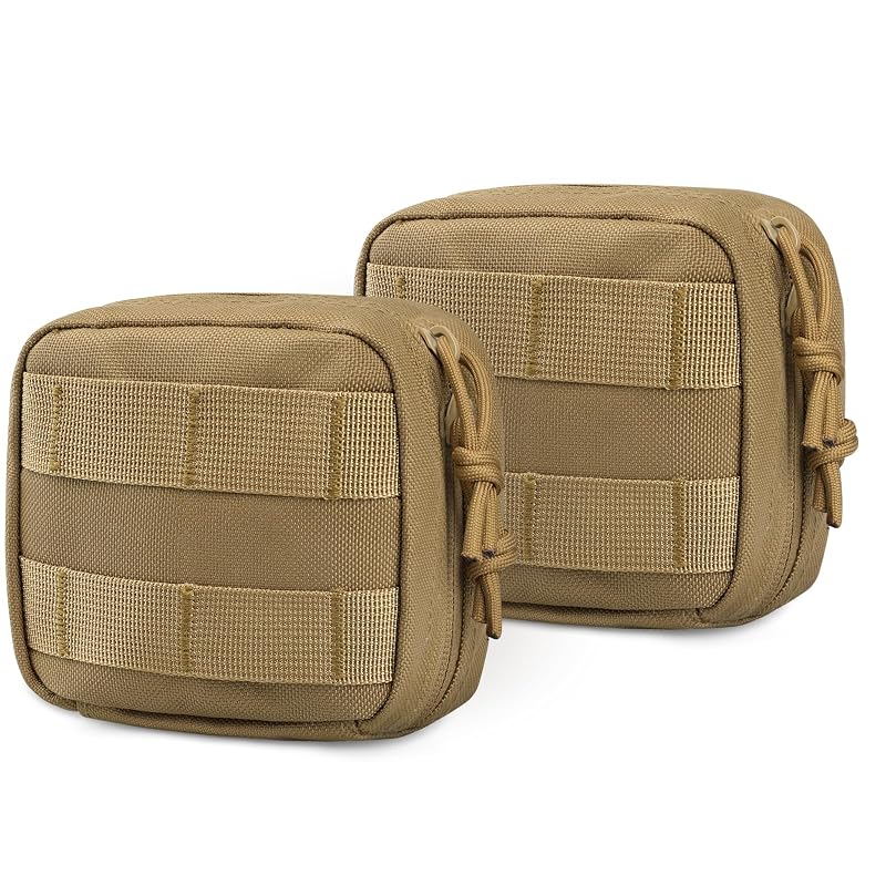 2 Pack Small Molle Pouch Mini Tactical EDC Belt Pouches - Khaki