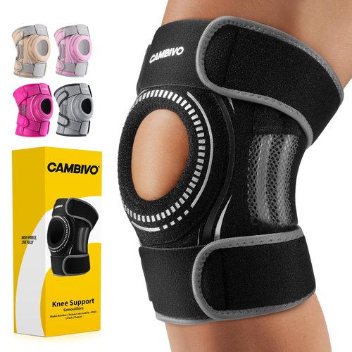 CAMBIVO ELITE Knee Brace with Side Stabilizers & Open Patella Gel Pad for Knee Pain, Meniscus Support, Arthritis & Ligament Strain for Men and Women – Adjustable Wrap for Daily Use (Black, Large)