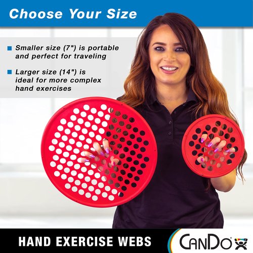 CanDo Hand Exercise Webs for Physical Therapy, Grip Strengthening, and Hand, Finger, Wrist Resistance Workouts, Portable Size, Low Powder, 14" Diameter, Red: Light