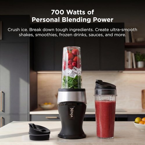 Ninja Fit Personal Blender - Portable 700-Watt Smoothie Maker with (2) 16-oz Cups & Lids - Black QB3001SS