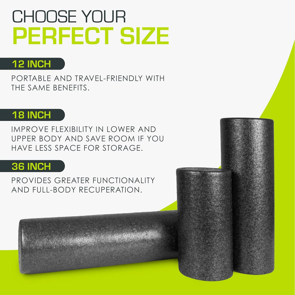 ProsourceFit Foam Roller - 18-Inch Firm Full Body Massage Tool for Yoga & Post-Workout Recovery | Black