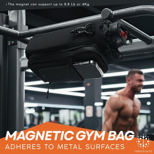 INNOVIATO Magnetic Bag for Gym with Strap and Microfiber Sport Towel for Men and Women – Magnetic Gym Bag Water Bottle, Gift Set for Fitness and Travel