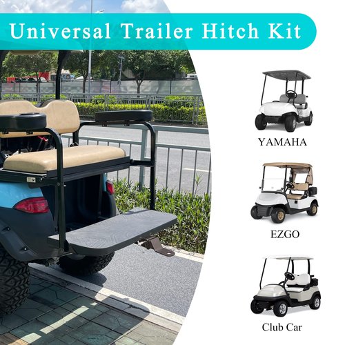 Golf Cart Trailer Hitch Deluxe Kit, Backseat Footrest with 2in Receiver High-Strength Universal Fit for Yamaha Club Car EZGO