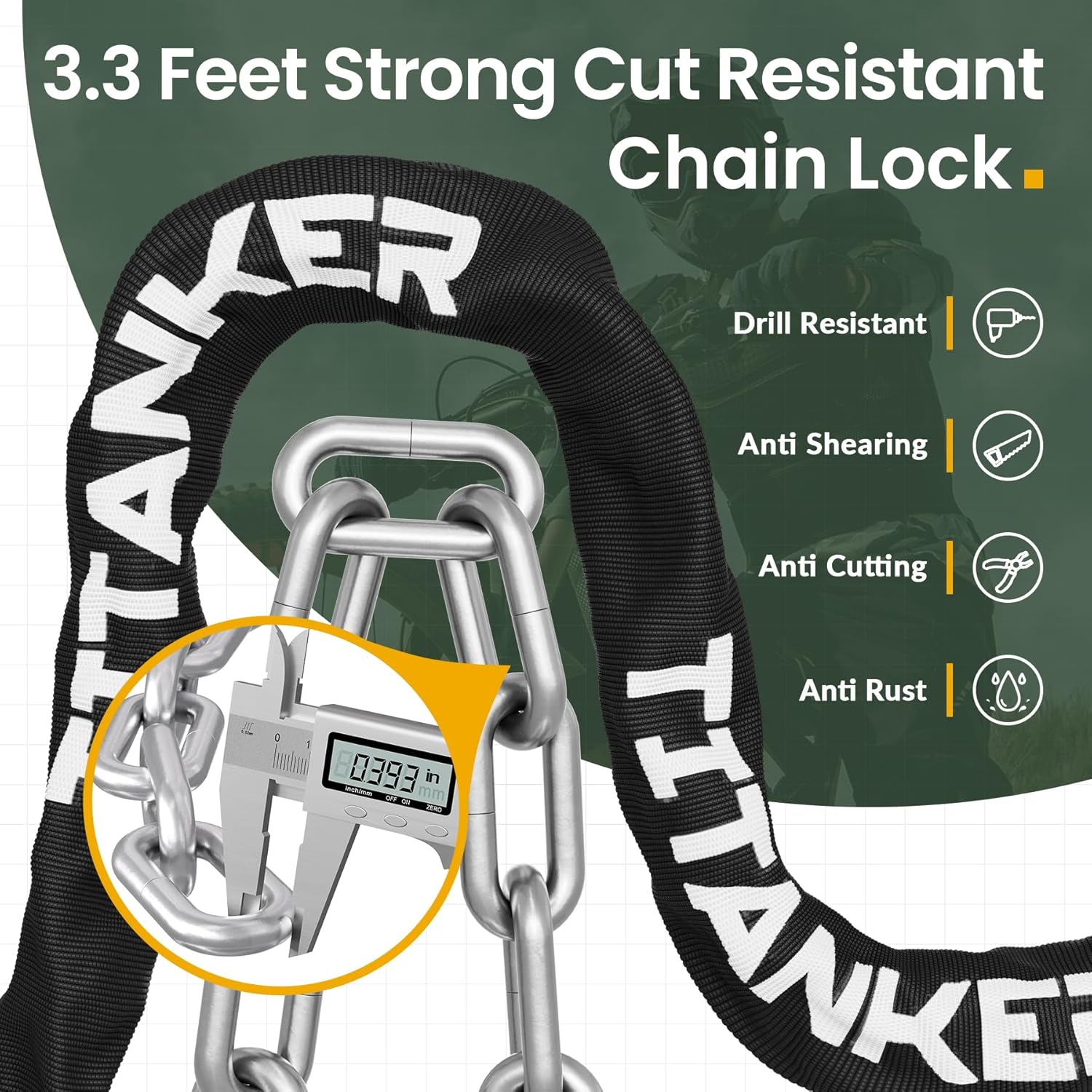 Titanker Bike Chain Lock - Heavy Duty Anti-Theft Security Lock for Bicycle, Motorcycle | 3.3 Feet, 6mm-10mm Thickness