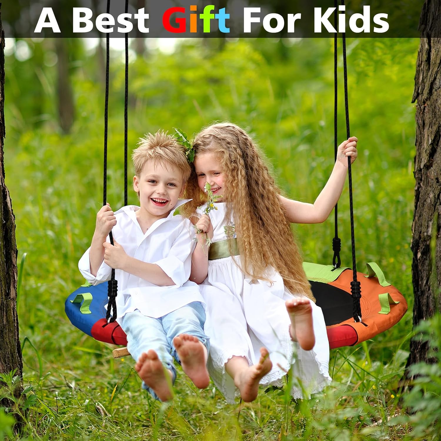 Skiennix Tree Swing - 40 Inch Saucer Swing with 900lbs Capacity & Adjustable Straps | Multicolor Outdoor Fun