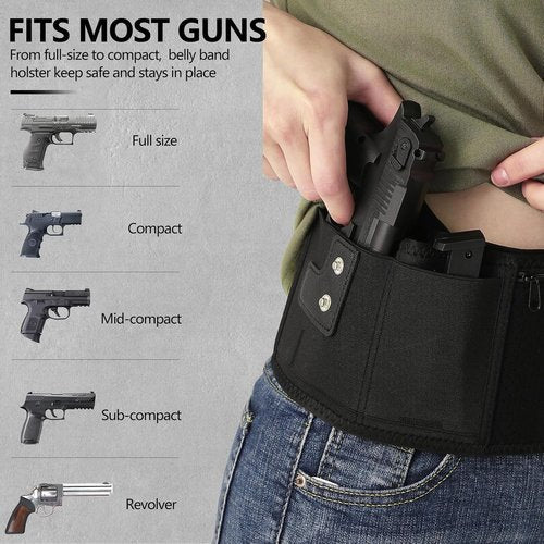 Mostcomtac Belly Band Holster for Men & Women - Breathable Neoprene Gun Holster, Multi - Pocket Tactical Belt for Outdoors, Fits Glock 19, 17, 43, 43x, Taurus G3C, G2C and Most 9mm and 380 Handguns