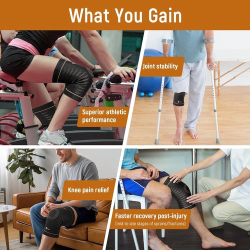 JIUFENTIAN Copper Knee Brace - Compression Sleeves for Arthritis & Pain Relief | 2-Pack, Large