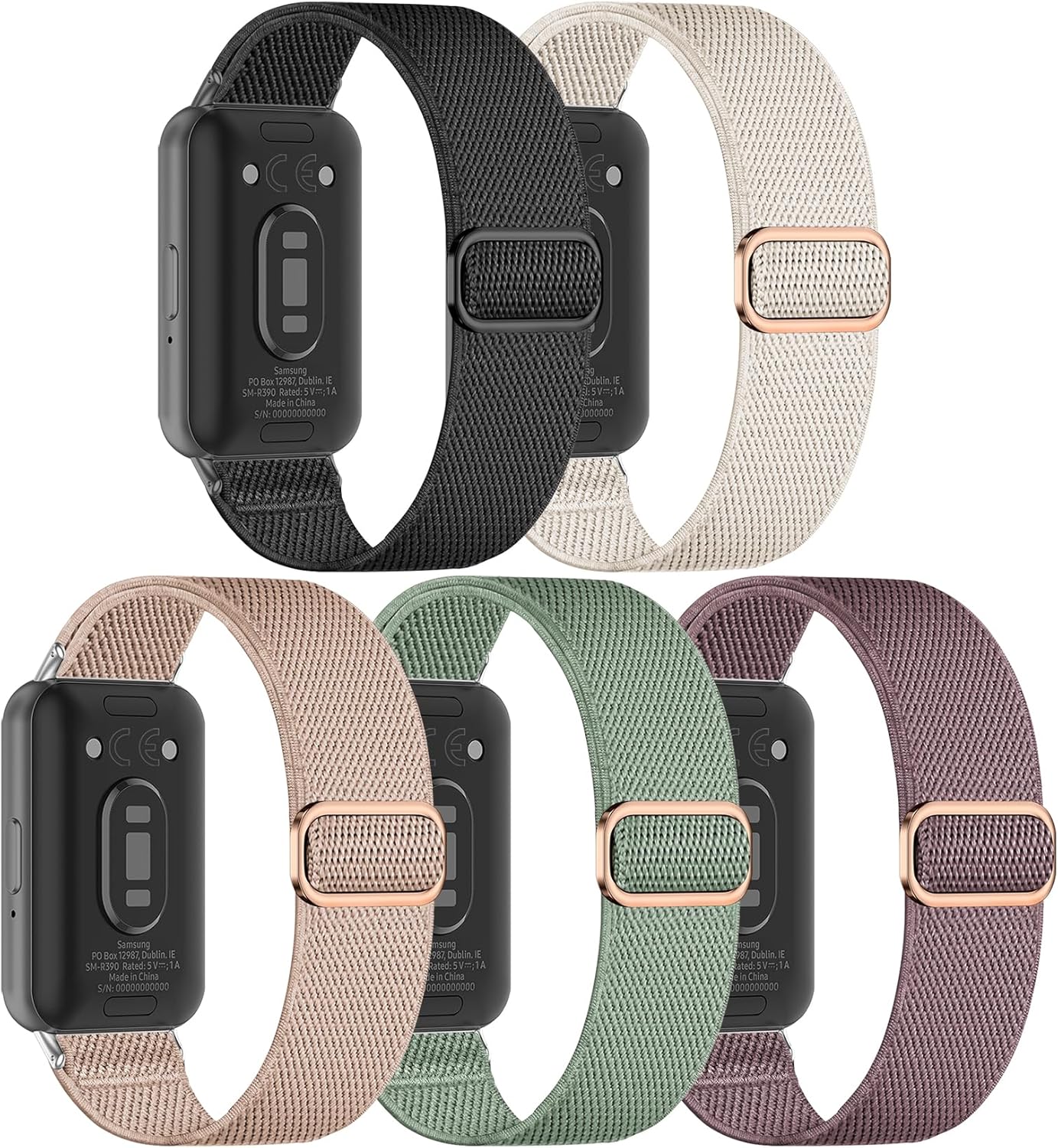 Skiennix Stretchy Nylon Galaxy Fit 3 Watch Bands - Adjustable, Soft, Lightweight Wristbands (5 Pack)