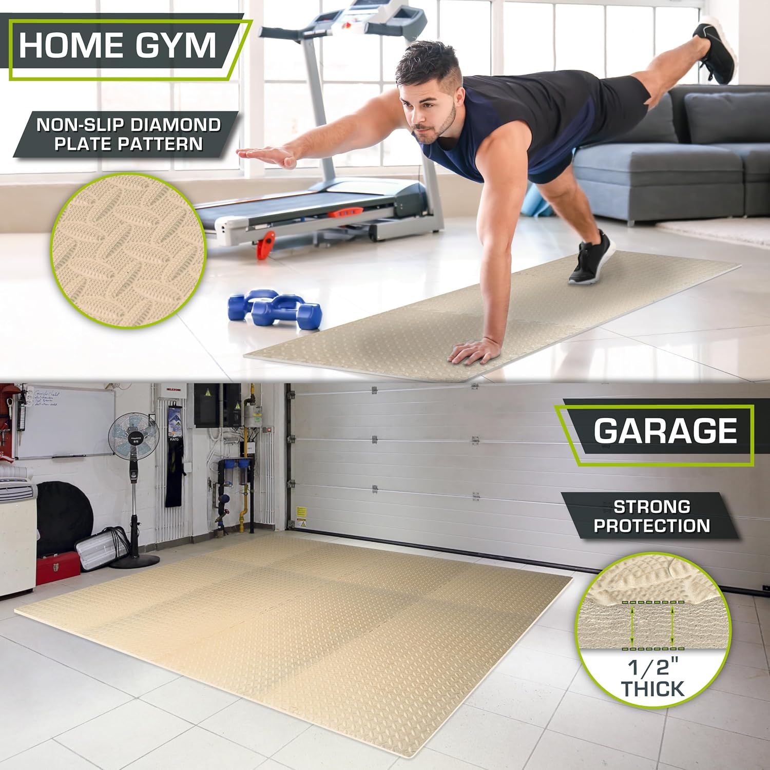 ProsourceFit Exercise Puzzle Mat - ½-Inch EVA Interlocking Foam Tiles for Home Gym | Beige, 48 Sq Ft (12 Tiles)