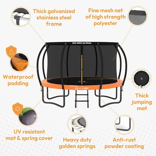 Jumpzylla Trampoline - ASTM Approved Outdoor Fun with Enclosure, Non-Slip Ladder & Anti-Rust Frame | 8FT-16FT Sizes