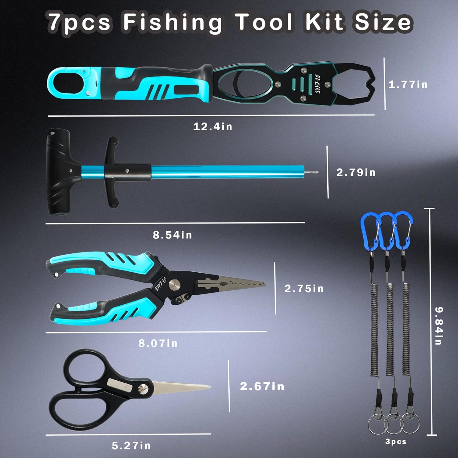 Selake Fishing Tools Set - 7 PCS Complete Kit with Fish Lip Gripper, Pliers, Hook Remover & Scissors | Corrosion Resistant for Saltwater & Freshwater