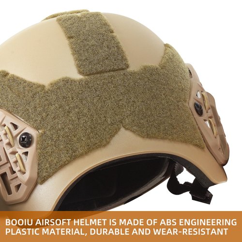 Booiu Airsoft PJ Type Tactical Paintball Fast Military Helmet with Front NVG Mount and Side Rail Breathable Vent Holes for Cosplay Outdoor Activities