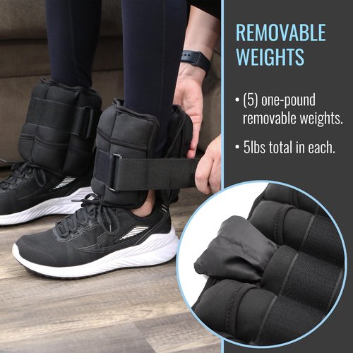 DMI Adjustable Wrist or Ankle Weights, 5 Removable Sand Pockets for Weight Adjustment, for Men & Women, Walking Weights, Adjustable Length, Max Weight of 10lbs, 2 X 5lbs