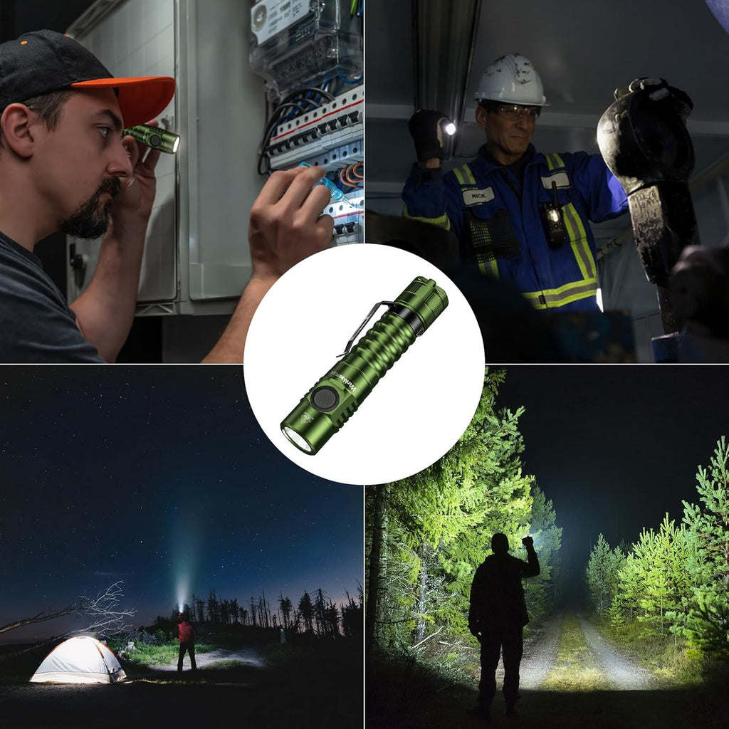 Wurkkos FC11C LED Flashlight - Rechargeable EDC Light with 1200 Lumens, IP68 Waterproof, Green 5000K
