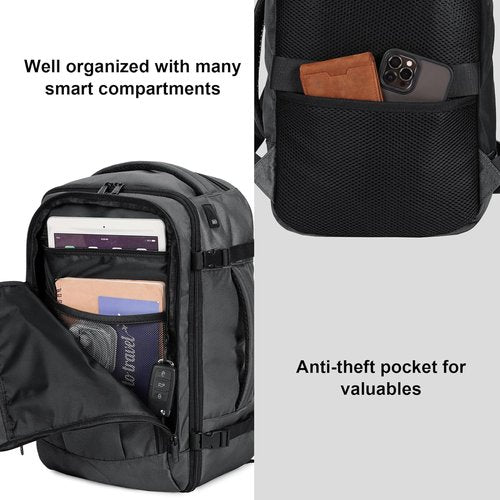 ECOHUB Travel Backpack - Airline Approved Personal Item Bag | Waterproof Gym Daypack with 13 Pockets, Light Grey