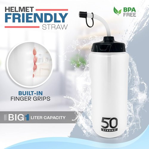 50 Strong Water Bottle | 1 Liter BPA-Free Sports Bottles with Straw - 2-Pack for Easy Squeeze & Grip
