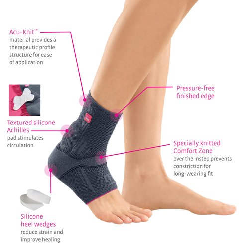 medi Achimed Knit Ankle Support for Men & Women - Achilles Brace, Compressive Foot Wrap, Post-Surgical, Moderate Support Ankle Stabilization, III, Silver