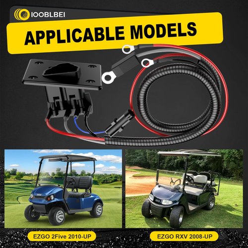 Golf Cart 48V Charger Receptacle for EZGO RXV 2008-Up Electric, EZGO RXV Charger Receptacle for 2Five 2010-Up Electric Golf Cart, EZGO Delta-Q Charging Port -Includes Wires, OEM# 602529