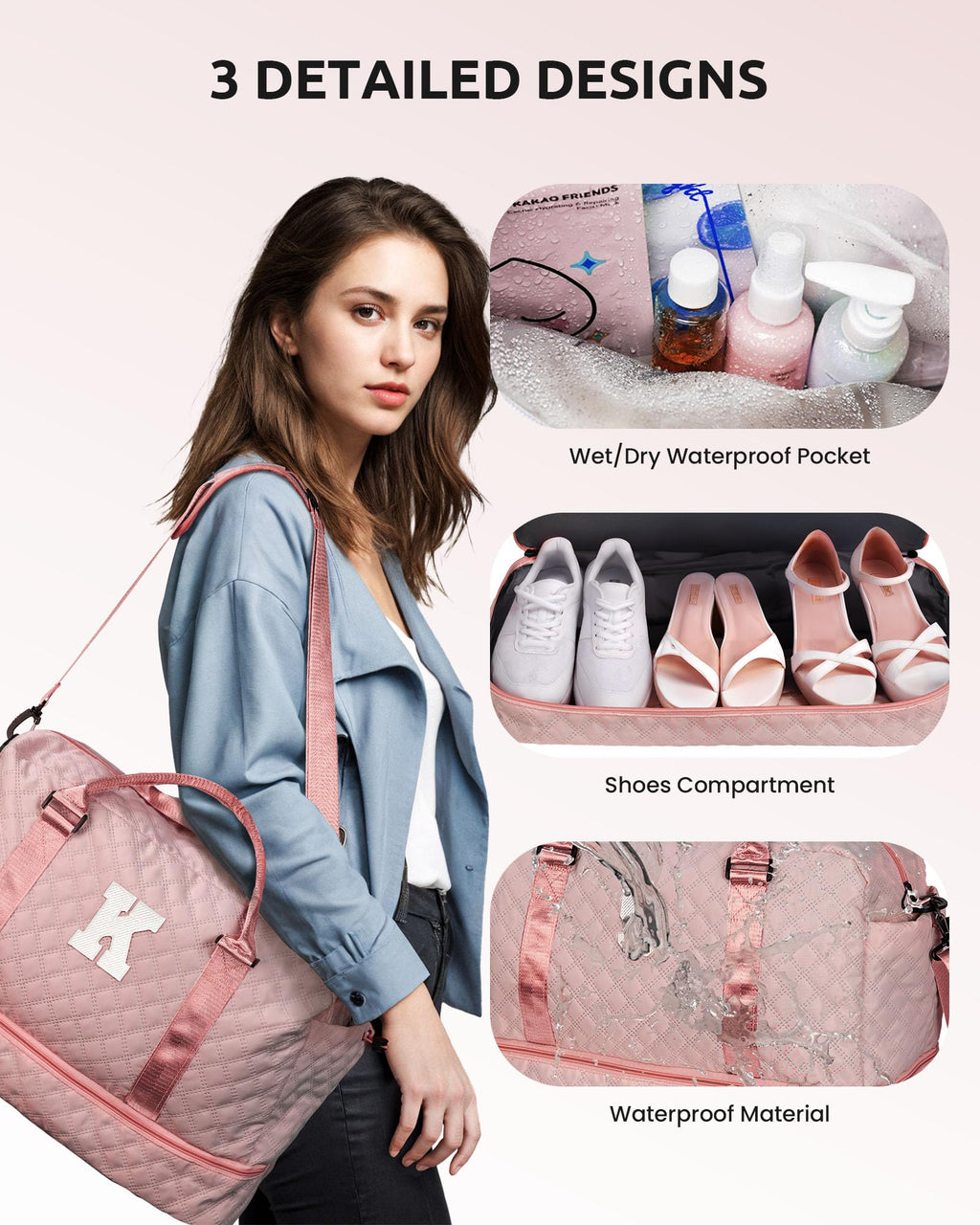 Vogewood Birthday Gifts for 4 5 6 7 8 9 10 11 12 13 14 Year Old Girls-Duffle Bag with Shoe Compartment, Personalized Weekender Bag, Overnight Bag for Women, Travel Bag with Makeup Bag (Letter J)