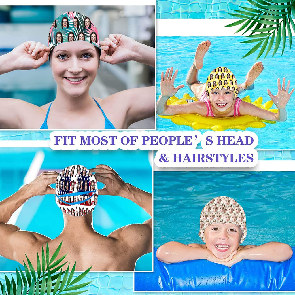 Custom Swim Cap with Your Photo Personalized Silicone Swim Cap for Men and Women Swimming, Flexible Adult Swimmers Cap for Short and Medium Length Hair