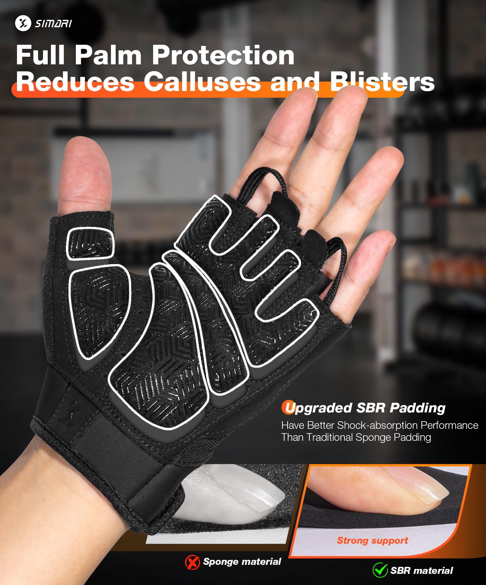 SIMARI Breathable Workout Gloves for Men & Women, Weight Lifting Gloves with Padded, Grip, Full Palm Protection, Gift for Gym Exercise, Cycling, Weightlifting Training, Kayaking, Fitness (Black-M)