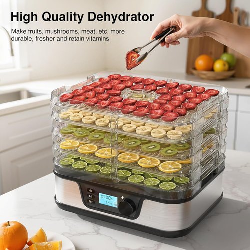 Electactic Food Dehydrator - 5 BPA-Free Stainless Steel Trays | Adjustable Temp & 72H Timer for Jerky, Fruits, Veggies