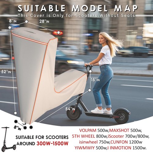 Electric Scooter Cover,54X28X52 inches,Universal Fit for 300W-1500W Scooters, 1680D Oxford Fabric, UV Resistant & Anti-Scratch, Includes Storage Pouch (Beige)