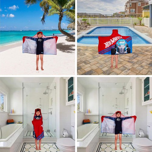 Hot Wheels Hooded Towel Wrap - Soft Cotton Bath/Pool/Beach Towel, 24" x 50" by Franco Kids