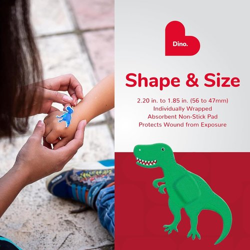 BioSwiss Dinosaur Shaped Bandages - Latex Free & Sterile Wound Care | 50 Count Set