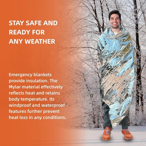 Emergency Thermal Blankets - 6 Pack Extra Large Mylar Survival Blankets | 84” x 64” Silver Foil for Camping & Hiking