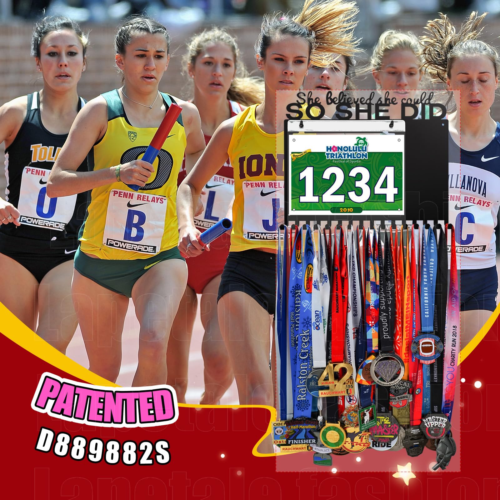 Lapetale Fashion She Believed She Could SO SHE DID Race Bib and Medal Display,Marathon Medal Display and Runner Medal Hanger Display,Bib Running Medal Display Gifts for Runners Athlete Luxurious 60